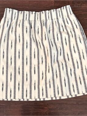 J Crew Ikat Sidewalk Skirt Cream Black F1884 Cotton Size 8 Casual Boho Pull On